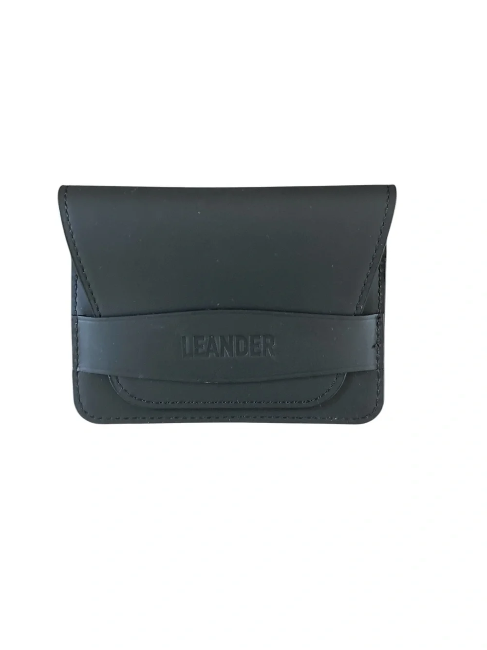 Leander Minimalist Black Leander Leather Bi Fold Wallet  NWT with Box